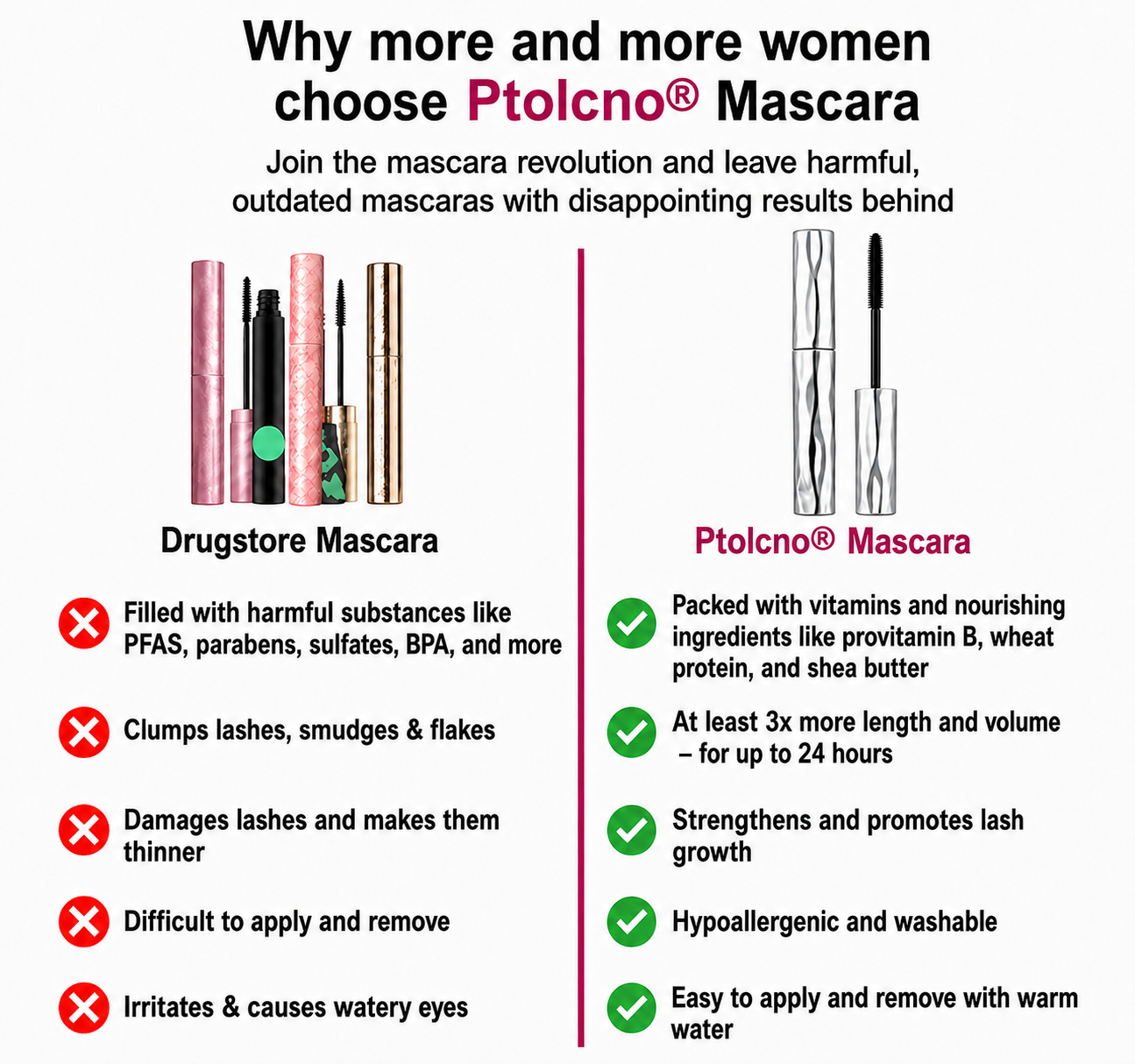 Ptolcno® Waterproof Fibre Mascara💧  – Volume & Length without Clumping for Dramatic Moments